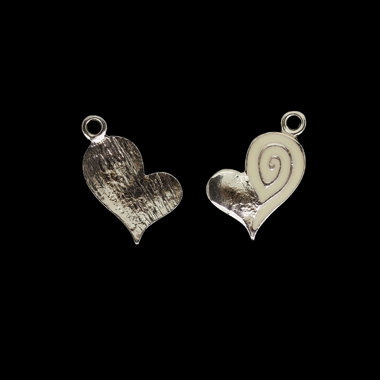 METAL BEADS WITH ENAMEL - UV - PENDANT - HEART WITH SPIRAL - 15x27x2mm GOLD AND ECRU - 2pcs. Hole-2.6mm