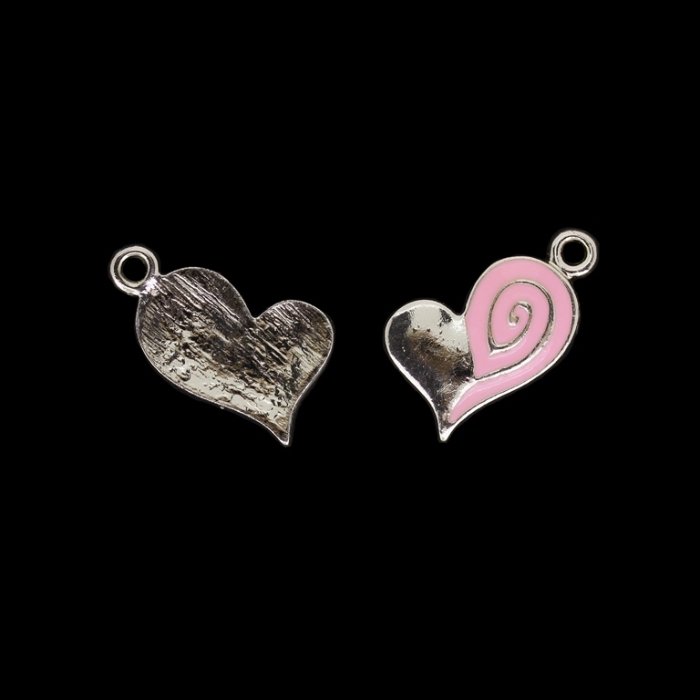 METAL BEADS WITH ENAMEL - UV - PENDANT - HEART WITH SPIRAL - 15x27x2mm GOLD AND PINK - 2pcs. Hole-2.6mm