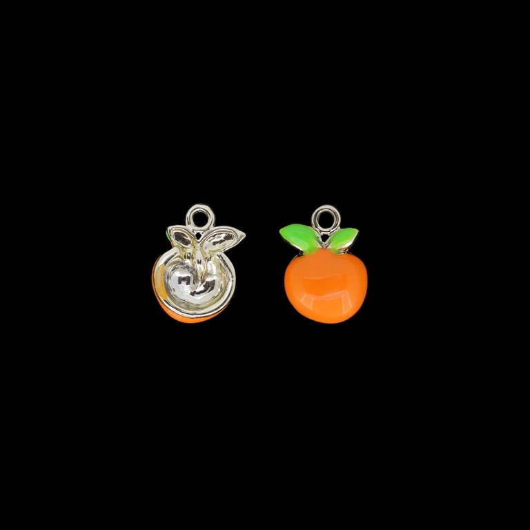 METAL BEADS WITH ENAMEL - UV - PENDANT - APPLE 01 - 12x17x5mm GOLD AND ORANGE - 2pcs. Hole-2.0mm