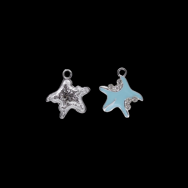 METAL BEADS WITH ENAMEL AND CRYSTALS - UV - PENDANT - STARFISH 03 - 18x20x3mm NICKEL AND BLUE - 2pcs. Hole-2.2mm