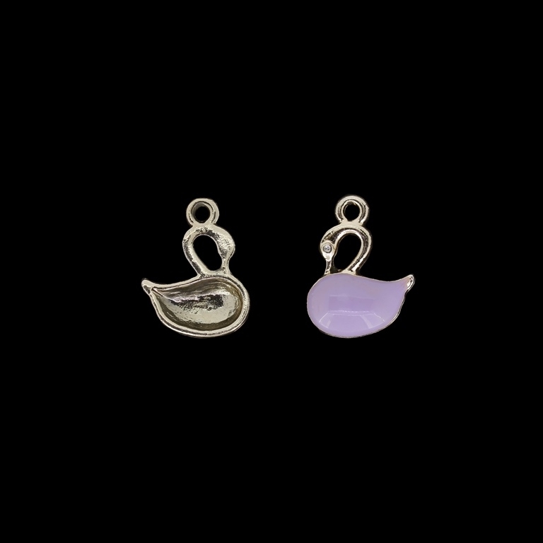 METAL BEADS WITH ENAMEL - UV - PENDANT - SWAN 03 - 15x20x4mm GOLD AND PURPLE - PACKAGE 40pcs. Hole-2.0mm