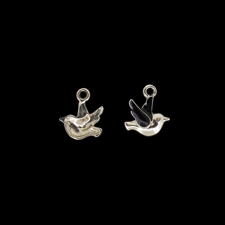 METAL BEADS WITH ENAMEL - UV - PENDANT - BIRD 03 - 15x17x3mm GOLD AND BLACK - 4pcs. Hole-2.2mm