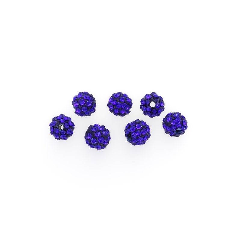 SHAMBALA TYPE - POLYMER WITH CRYSTALS - BALL - 8mm BLUE 09 - PACKAGE 100pcs. Hole-1.8mm