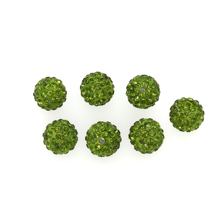 SHAMBALA TYPE - POLYMER WITH CRYSTALS - BALL - 12mm GREEN 21 - PACKAGE 50pcs. Hole-2.2mm