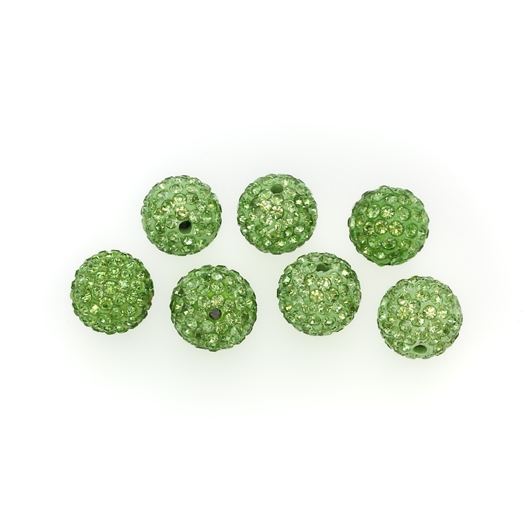 SHAMBALA TYPE - POLYMER WITH CRYSTALS - BALL - 12mm GREEN (LIGHT) 13 - PACKAGE 50pcs. Hole-2.2mm