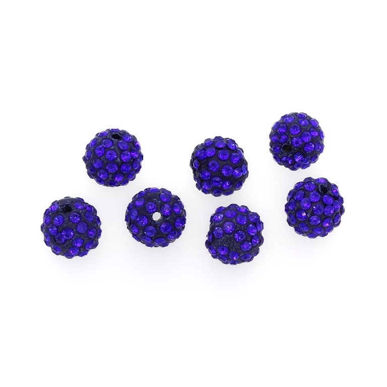 SHAMBALA TYPE - POLYMER WITH CRYSTALS - BALL - 12mm BLUE 09 - PACKAGE 50pcs. Hole-2.2mm