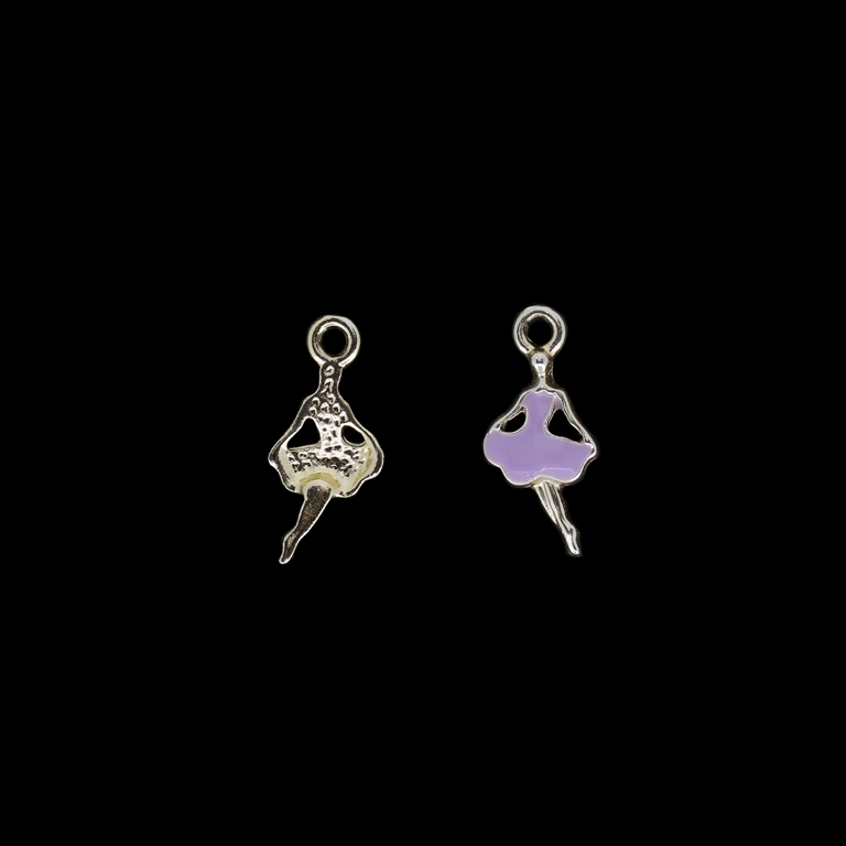 METAL BEADS WITH ENAMEL - UV - PENDANT - BALLERINA 01 - 10x22x3mm GOLD AND PURPLE - 4pcs. Hole-2.0mm