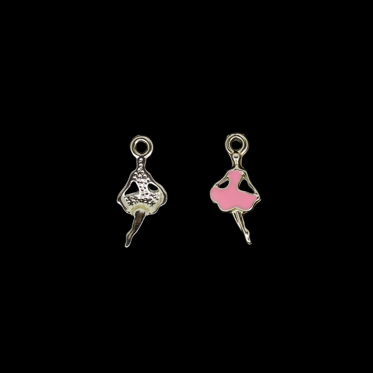 METAL BEADS WITH ENAMEL - UV - PENDANT - BALLERINA 01 - 10x22x3mm GOLD AND PINK - 4pcs. Hole-2.0mm