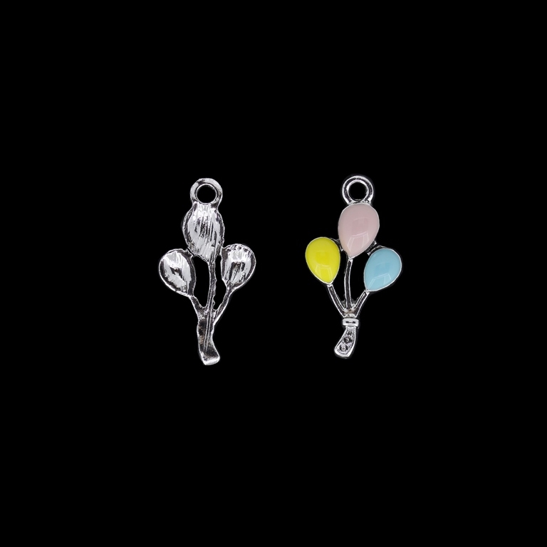 METAL BEADS WITH ENAMEL - UV - PENDANT - BALLOONS 01 - 13x25x3mm NICKEL AND YELLOW-ROSE DUST-BLUE - PACKAGE 40pcs. Hole-2.3mm