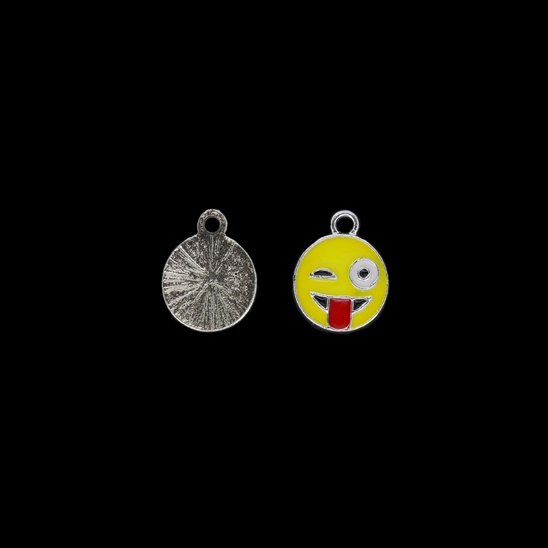 METAL BEADS WITH ENAMEL - UV - PENDANT - SMILEY FACE 01 - 13x17x2mm NICKEL AND YELLOW - PACKAGE 40pcs. Hole-2.2mm