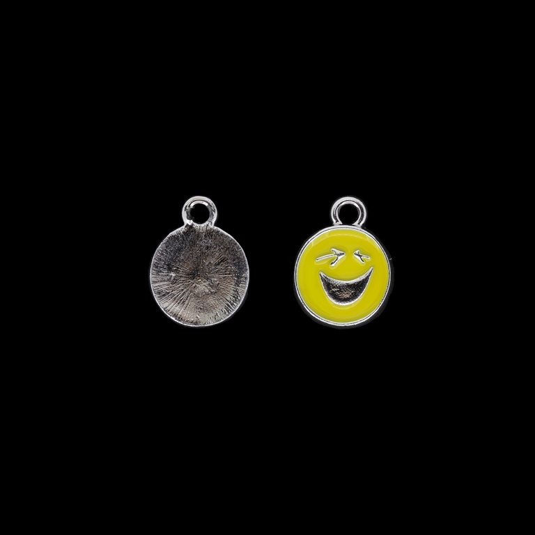 METAL BEADS WITH ENAMEL - UV - PENDANT - BLINKING EMOJI 02 - 14x18x2mm NICKEL AND YELLOW - PACKAGE 40pcs. Hole-2.7mm