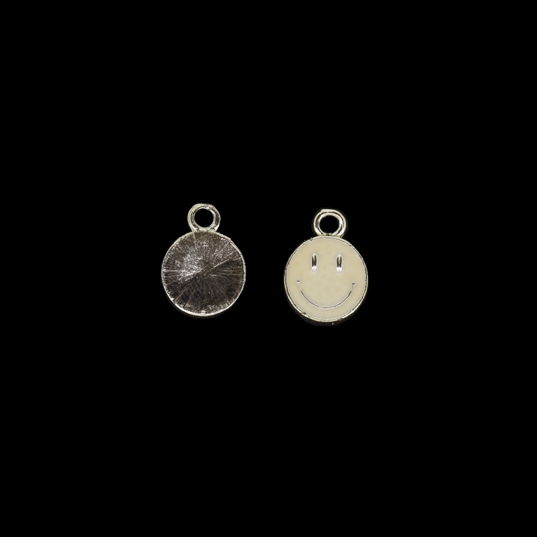 METAL BEADS WITH ENAMEL - UV - PENDANT - SMILING EMOJI 01 - 12x16x2mm GOLD AND ECRU (DARK) - PACKAGE 40pcs. Hole-2.6mm