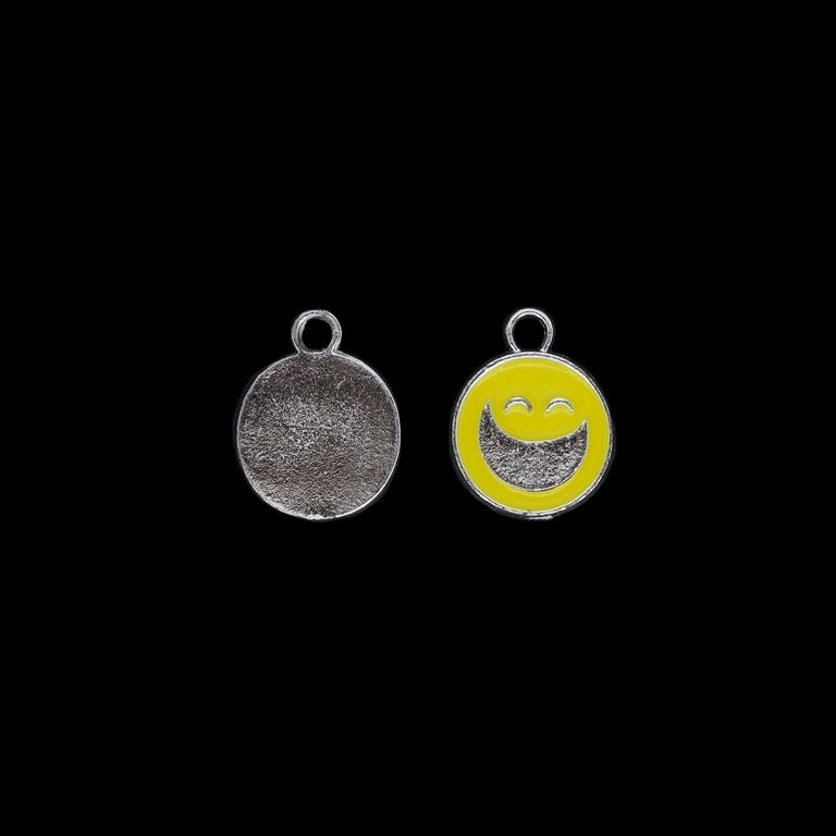 METAL BEADS WITH ENAMEL - UV - PENDANT - SMILEY FACE 03 - 14x18x2mm NICKEL AND YELLOW - 4pcs. Hole-2.7mm