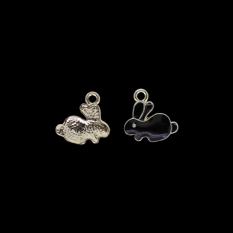 METAL BEADS WITH ENAMEL - UV - PENDANT - RABBIT 02 - 17x17x3mm GOLD AND BLACK - PACKAGE 40pcs. Hole-2.4mm