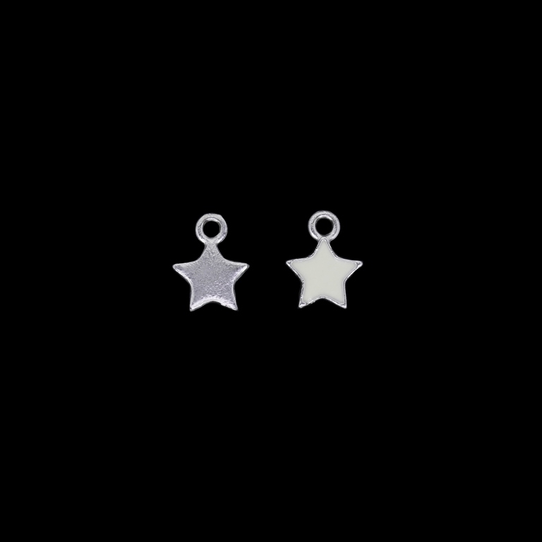 METAL BEADS WITH ENAMEL - UV - PENDANT - STAR 06 - 10x13x2mm NICKEL AND WHITE - PACKAGE 40pcs. Hole-2.4mm