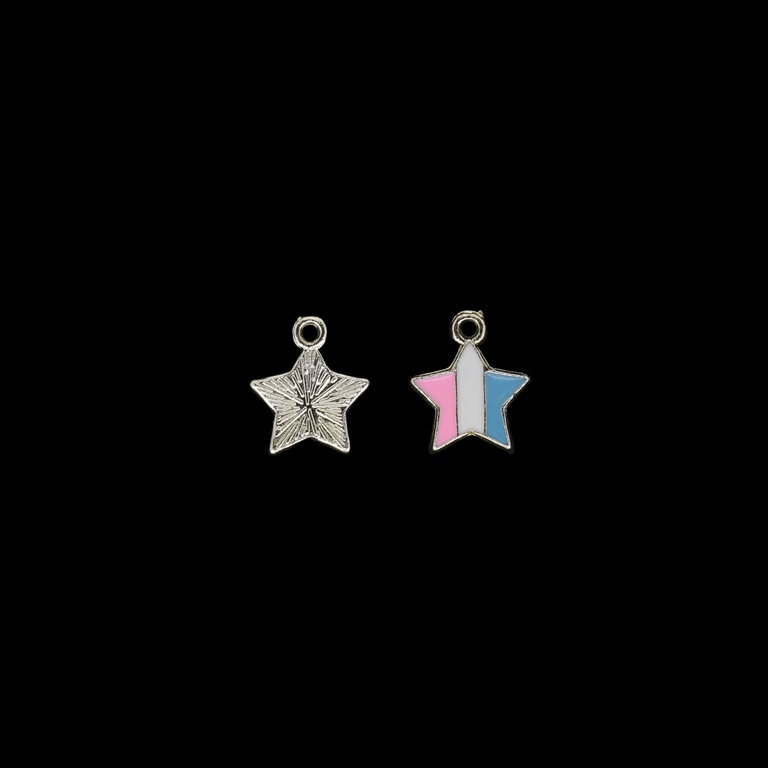 METAL BEADS WITH ENAMEL - UV - PENDANT - STAR 06 - 12x13x1mm GOLD AND PINK-WHITE-BLUE - PACKAGE 40pcs. Hole-1.6mm