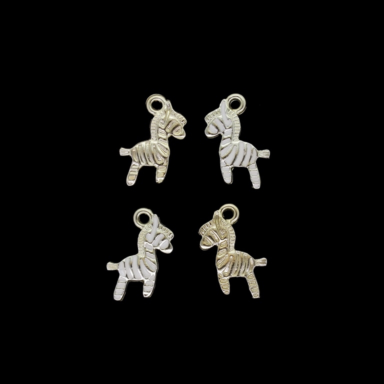 METAL BEADS WITH ENAMEL - UV - PENDANT - ZEBRA 01 - 13x19x2mm GOLD AND WHITE - PACKAGE 40pcs. Hole-1.8mm