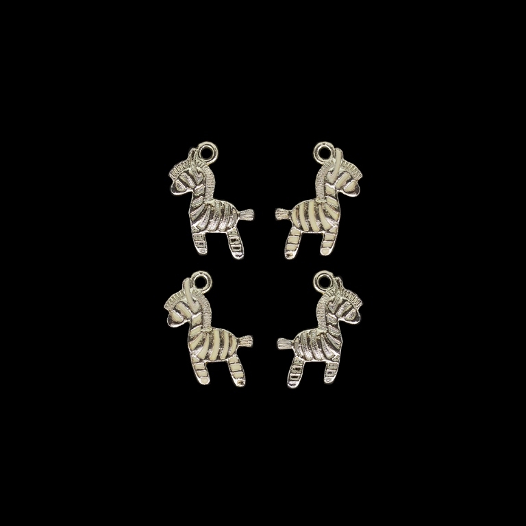 METAL BEADS WITH ENAMEL - UV - PENDANT - ZEBRA 01 - 16x23x2mm GOLD AND ECRU - 4pcs. Hole-2.0mm