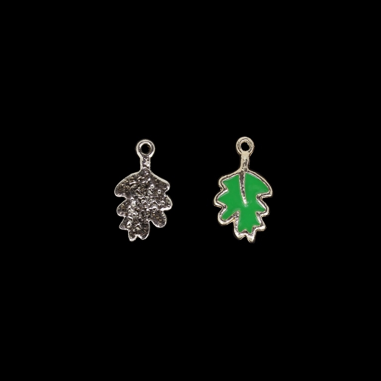 METAL BEADS WITH ENAMEL - UV - PENDANT - OAK LEAF - 11x20x2mm GOLD AND GREEN - 4pcs. Hole-1.8mm