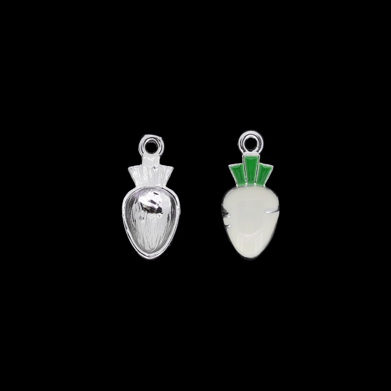 METAL BEADS WITH ENAMEL - UV - PENDANT - CARROT 01 - 11x25x5mm NICKEL AND WHITE - 2pcs. Hole-2.0mm