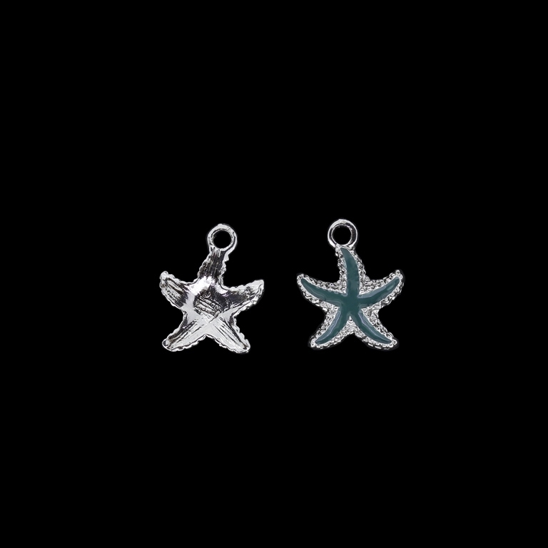 METAL BEADS WITH ENAMEL - UV - PENDANT - STARFISH 05 - 14x18x3mm NICKEL AND GREEN (DARK) - 4pcs. Hole-2.5mm