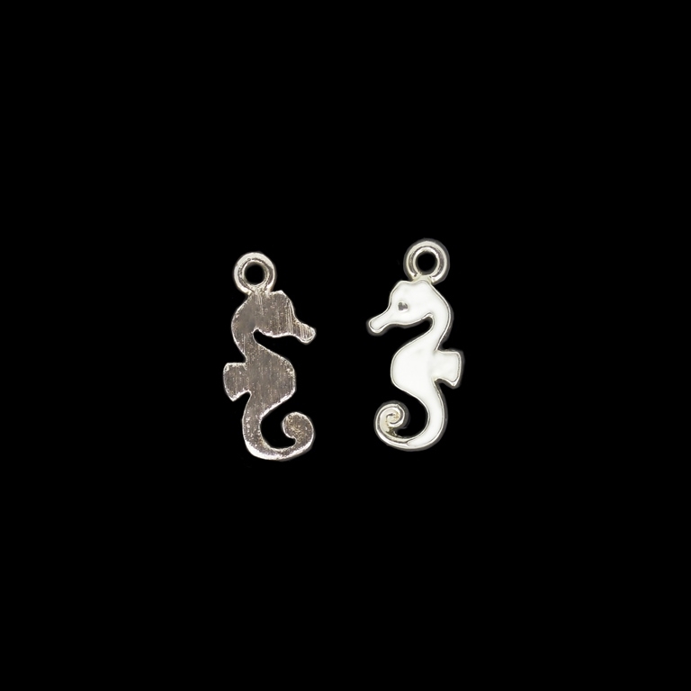 METAL BEADS WITH ENAMEL - UV - PENDANT - SEAHORSE 01 - 10x23x2mm GOLD AND WHITE - PACKAGE 40pcs. Hole-2.2mm