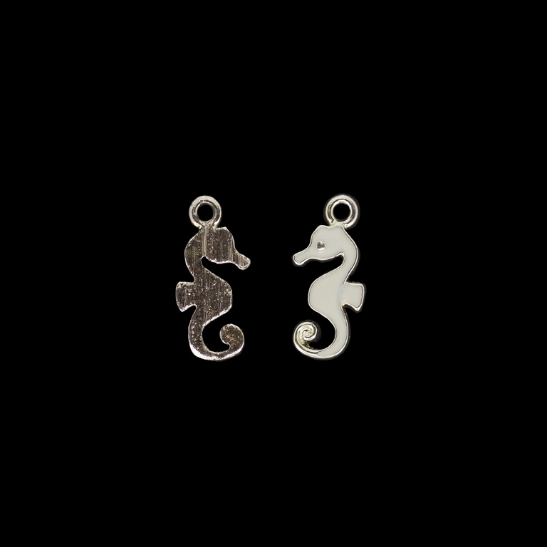 METAL BEADS WITH ENAMEL - UV - PENDANT - SEAHORSE 01 - 10x23x2mm GOLD AND ECRU - 4pcs. Hole-2.2mm