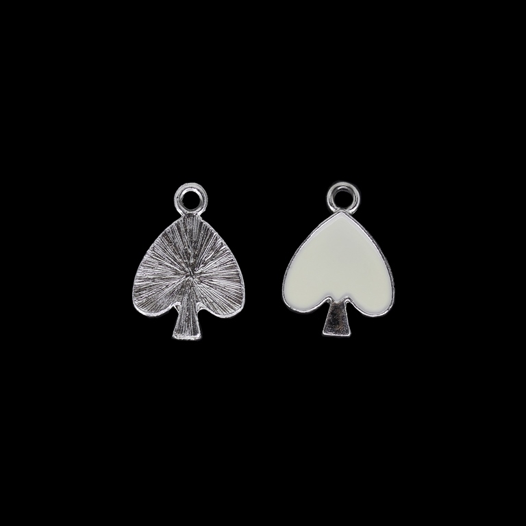 METAL BEADS WITH ENAMEL - UV - PENDANT - SPADES 01 - 16x22x2mm NICKEL AND ECRU - PACKAGE 40pcs. Hole-2.6mm