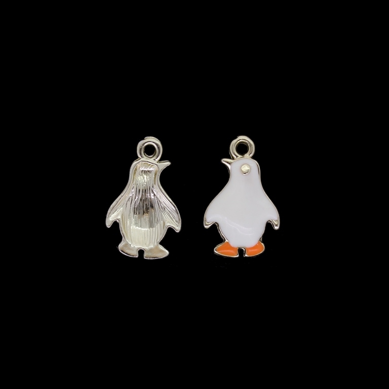 METAL BEADS WITH ENAMEL - UV - PENDANT - PENGUIN 01 - 14x23x3mm GOLD AND WHITE - 2pcs. Hole-2.2mm