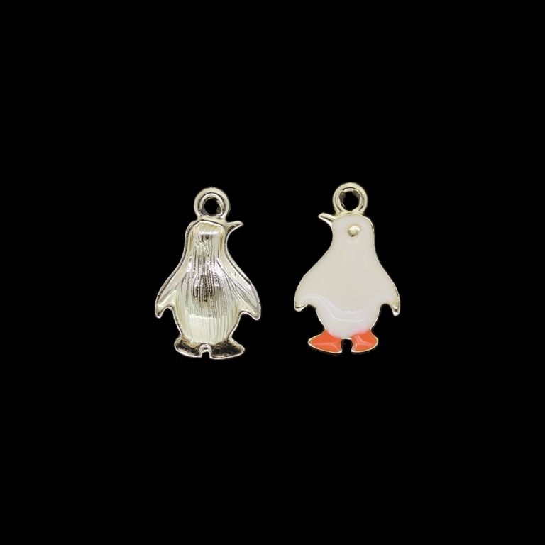 METAL BEADS WITH ENAMEL - UV - PENDANT - PENGUIN 01 - 14x23x3mm GOLD AND ECRU - PACKAGE 30pcs. Hole-2.2mm