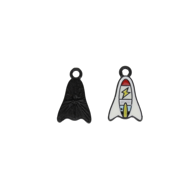 METAL BEADS WITH ENAMEL - UV - PENDANT - ROCKET 01 - 13x21x2mm BLACK AND WHITE - PACKAGE 40pcs. Hole-2.5mm