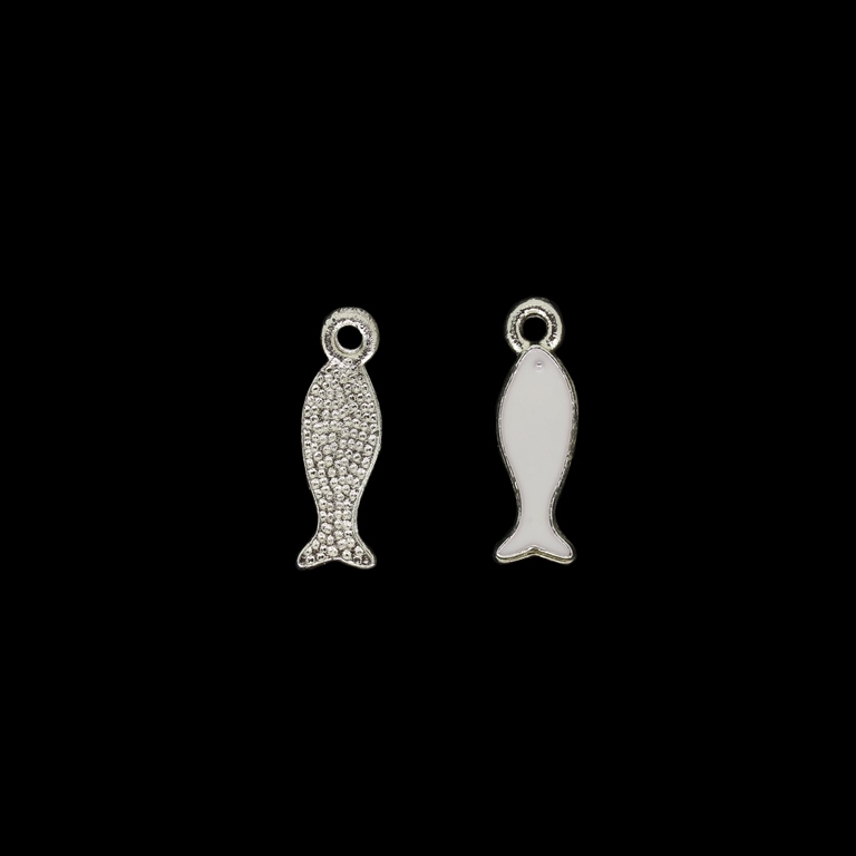 METAL BEADS WITH ENAMEL - UV - PENDANT - FISH 02 - 7x23x2mm GOLD AND WHITE - PACKAGE 40pcs. Hole-2.2mm