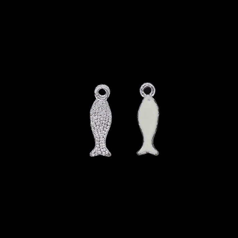 METAL BEADS WITH ENAMEL - UV - PENDANT - FISH 02 - 7x23x2mm NICKEL AND WHITE - PACKAGE 40pcs. Hole-2.2mm