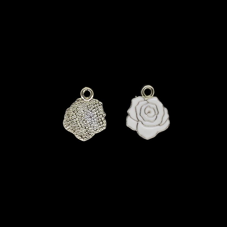 METAL BEADS WITH ENAMEL - UV - PENDANT - ROSE 03 - 14x18x2mm GOLD AND WHITE - PACKAGE 40pcs. Hole-2.2mm