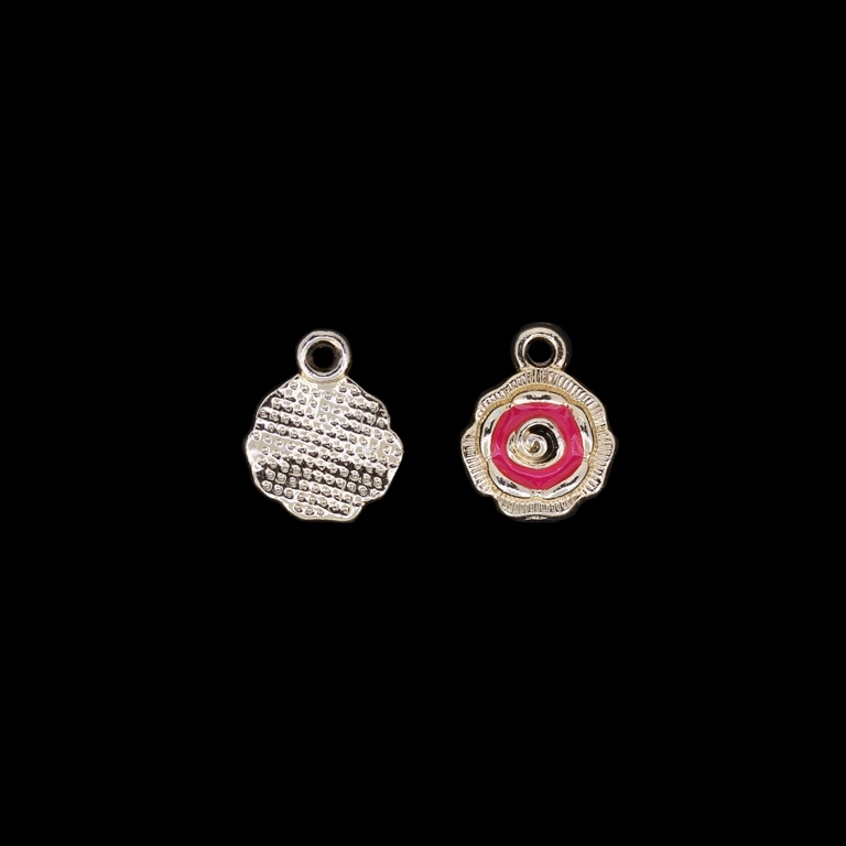 METAL BEADS WITH ENAMEL - UV - PENDANT - ROSE 05 - 14x18x4mm GOLD AND PINK (DARK) - PACKAGE 40pcs. Hole-2.4mm