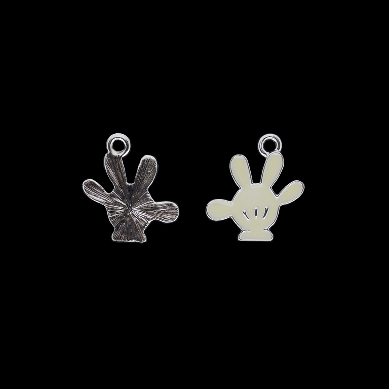 METAL BEADS WITH ENAMEL - UV - PENDANT - MICKEY HAND 01 - 18x21x2mm NICKEL AND WHITE - PACKAGE 40pcs. Hole-2.2mm