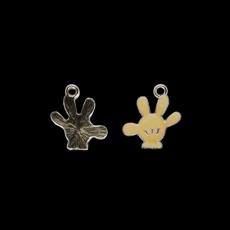 METAL BEADS WITH ENAMEL - UV - PENDANT - MICKEY HAND 01 - 18x21x2mm NICKEL AND ECRU (DARK) - 4pcs. Hole-2.2mm