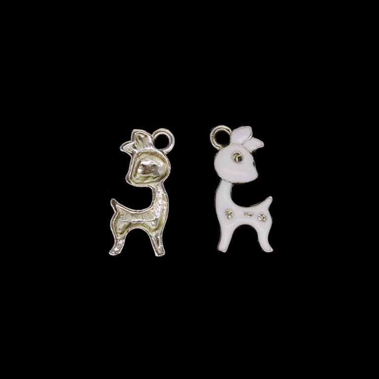 METAL BEADS WITH ENAMEL - UV - PENDANT - DOE 01 - 12x25x3mm GOLD AND WHITE - 2pcs. Hole-2.7mm