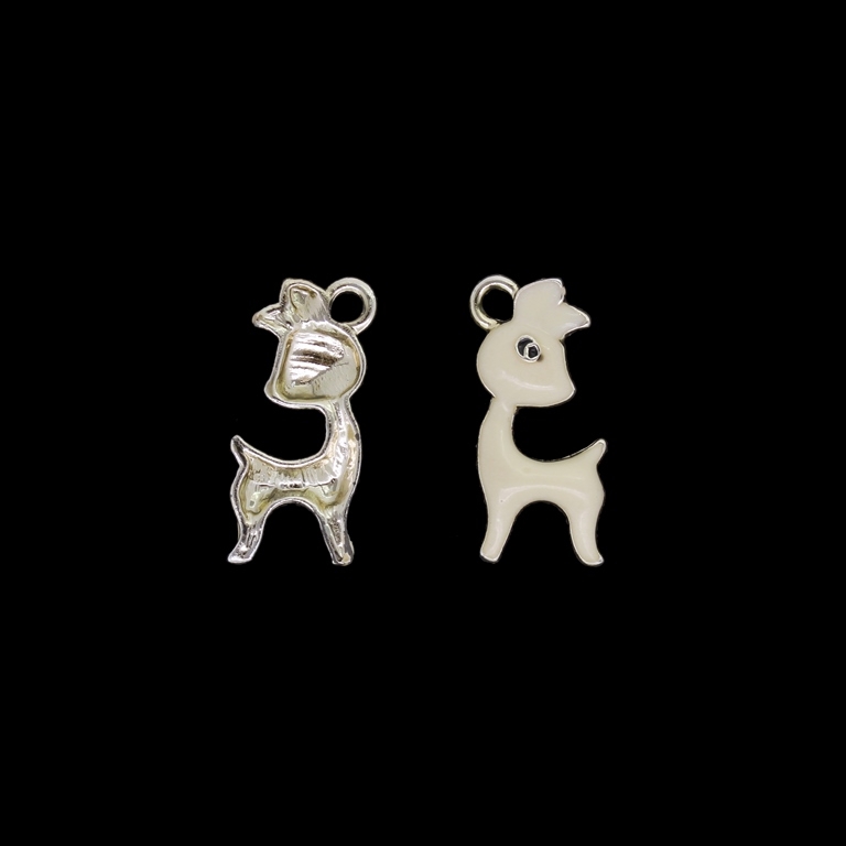 METAL BEADS WITH ENAMEL - UV - PENDANT - DOE 01 - 12x25x3mm GOLD AND ECRU - 2pcs. Hole-2.7mm