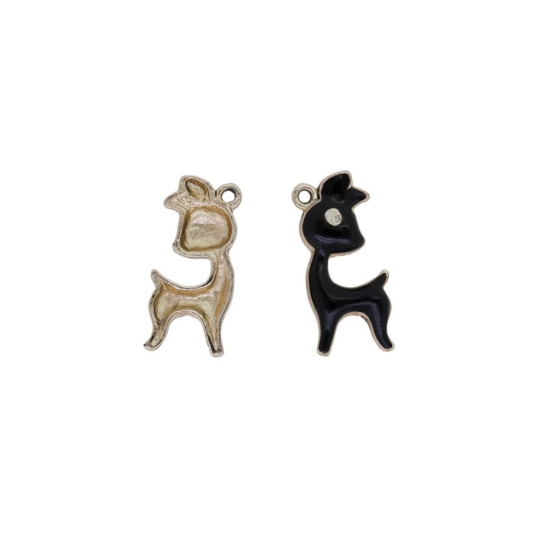 METAL BEADS WITH ENAMEL - UV - PENDANT - DOE 01 - 12x25x3mm GOLD AND BLACK - PACKAGE 30pcs. Hole-2.7mm