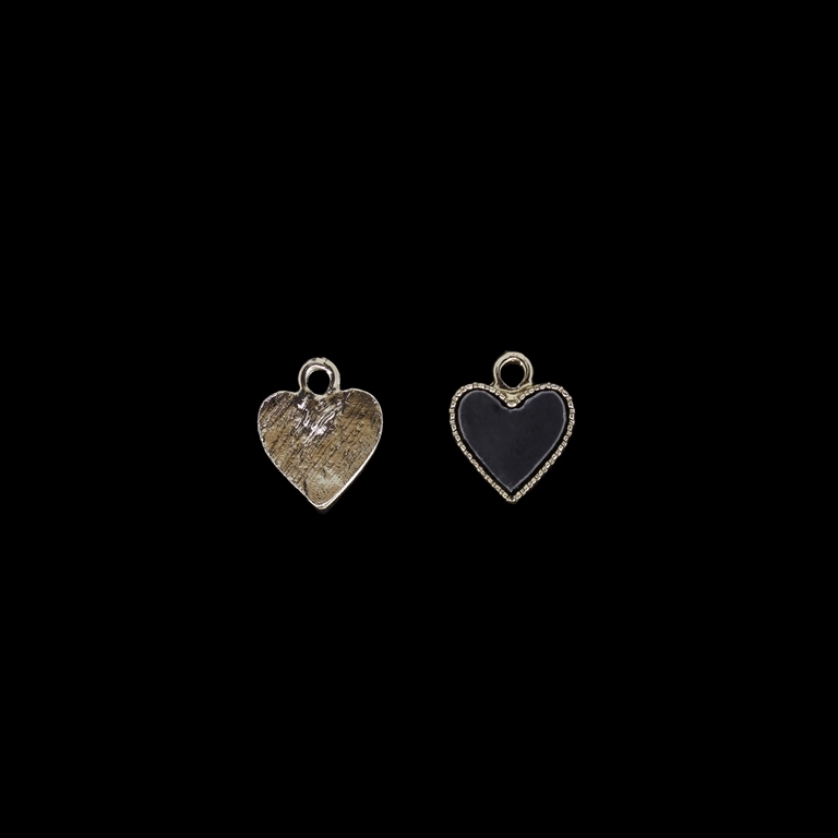 METAL BEADS WITH ENAMEL - UV - PENDANT - HEART 09 - 11x13x2mm GOLD AND BLACK - PACKAGE 40pcs. Hole-2.0mm