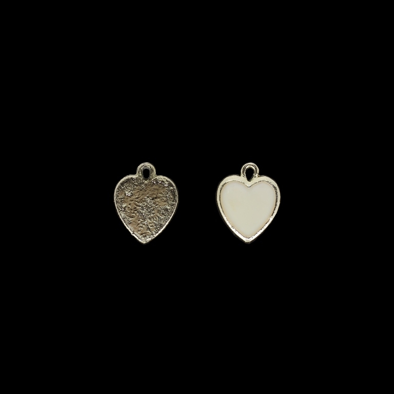 METAL BEADS WITH ENAMEL - UV - PENDANT - HEART 10 - 12x15x2mm GOLD AND ECRU - PACKAGE 40pcs. Hole-1.6mm