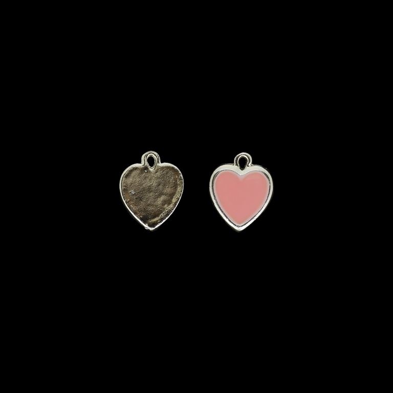 METAL BEADS WITH ENAMEL - UV - PENDANT - HEART 10 - 12x15x2mm GOLD AND PEACH - PACKAGE 40pcs. Hole-1.6mm