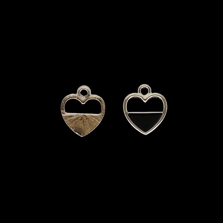 METAL BEADS WITH ENAMEL - UV - PENDANT - HEART 12 - 15x17x2mm GOLD 02 AND BLACK - 4pcs. Hole-2.2mm