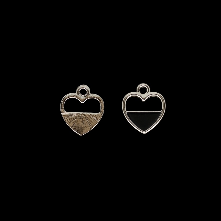 METAL BEADS WITH ENAMEL - UV - PENDANT - HEART 12 - 15x17x2mm GOLD AND BLACK - PACKAGE 40pcs. Hole-2.2mm