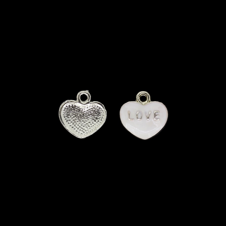 METAL BEADS WITH ENAMEL - UV - PENDANT - HEART LOVE 01 - 16x16x3mm GOLD AND WHITE - 4pcs. Hole-2.3mm