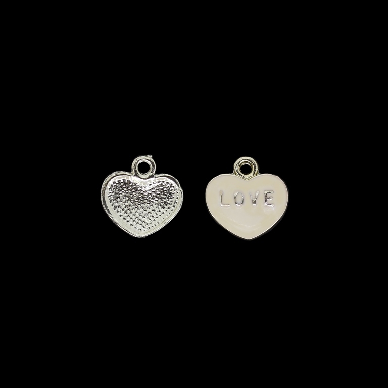 METAL BEADS WITH ENAMEL - UV - PENDANT - HEART LOVE 01 - 16x16x3mm GOLD AND ECRU - PACKAGE 40pcs. Hole-2.3mm