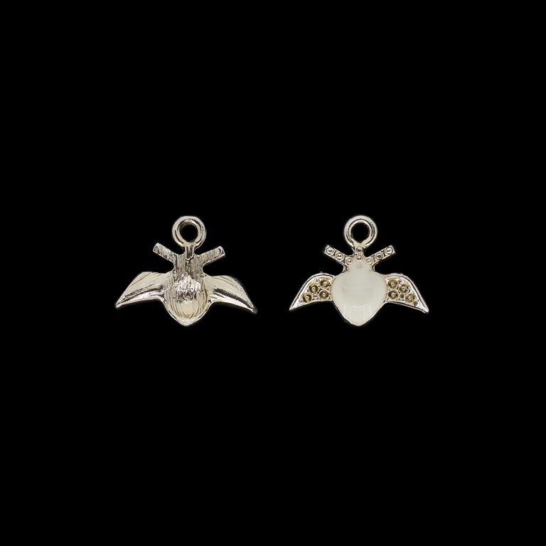 METAL BEADS WITH ENAMEL - UV - PENDANT - HEART WITH WINGS 01 - 19x15x3mm GOLD AND ECRU - PACKAGE 40pcs. Hole-2.4mm