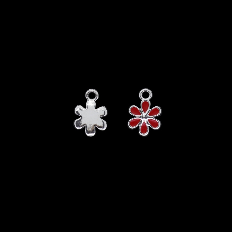 METAL BEADS WITH ENAMEL - UV - PENDANT - FLOWER 12 - 11x16x2mm NICKEL AND RED - PACKAGE 40pcs. Hole-2.3mm