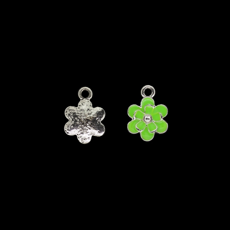 METAL BEADS WITH ENAMEL - UV - PENDANT - FLOWER 14 - 13x18x2mm GOLD AND GREEN ELECTRICAL - PACKAGE 40pcs. Hole-2.4mm